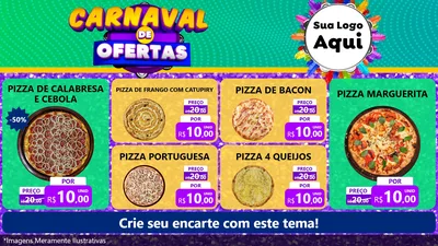Modelo de TV para TV Horizontal com o tema Carnaval de Ofertas para Pizzaria