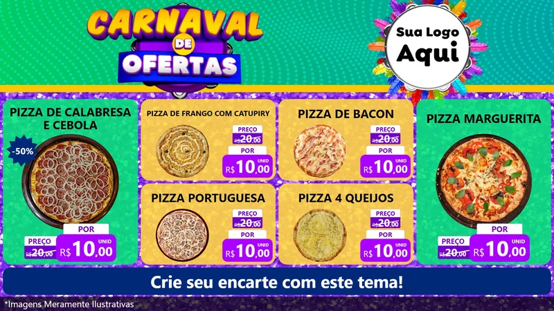Modelo de TV para TV Horizontal com o tema Carnaval de Ofertas para Pizzaria