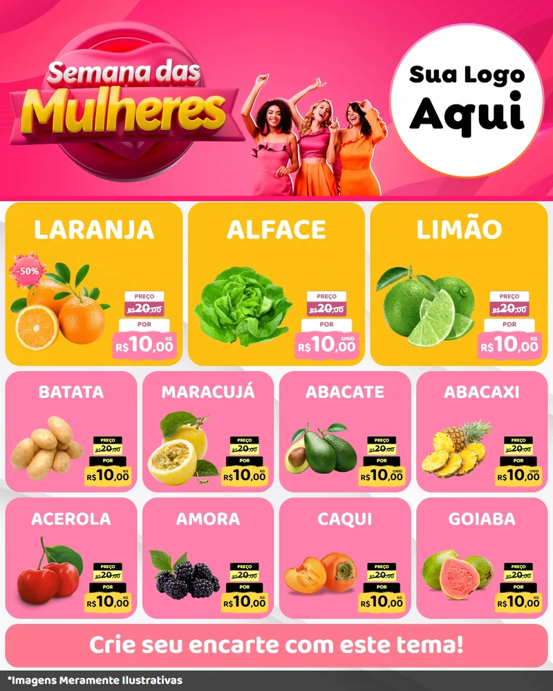 Modelo de Rede Social para Feed Instagram com o tema Semana das Mulheres para Hortifrúti