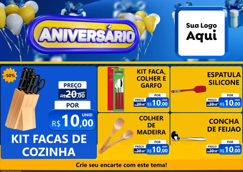 Modelo de Encarte para Encarte A4 Horizontal com o tema Aniversário para Utilidades Domésticas