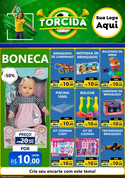 Modelo de Encarte para Encarte A4 Vertical com o tema Torcida para Brinquedos