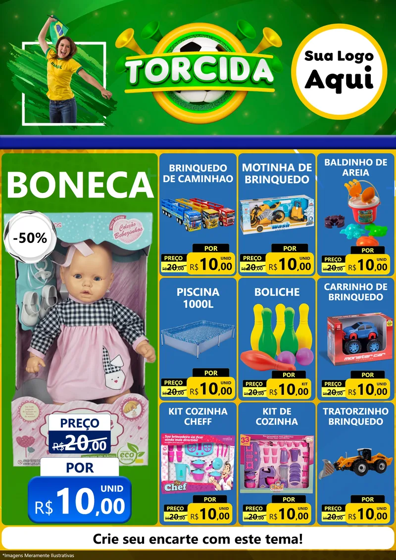 Modelo de Encarte para Encarte A4 Vertical com o tema Torcida para Brinquedos