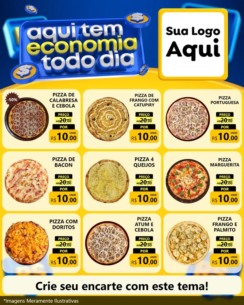 Modelo de Rede Social para Feed Instagram com o tema Aqui Tem Economia Todo Dia para Pizzaria