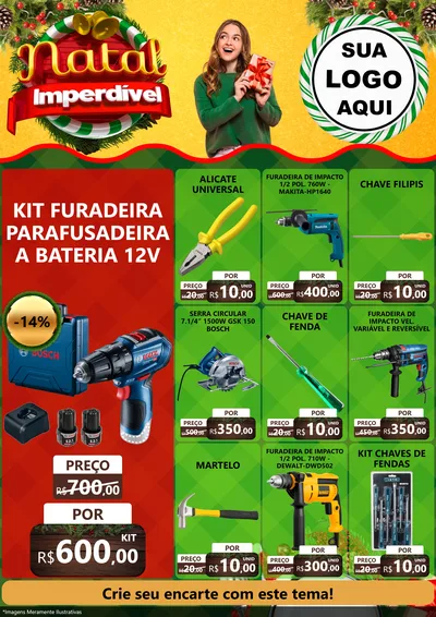 Modelo de Encarte para Encarte A4 Vertical com o tema Natal Imperdível para Maquinas e Ferramentas