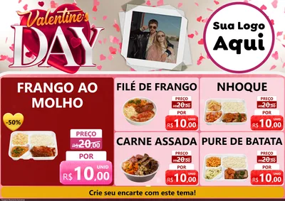 Modelo de Encarte para Encarte A4 Horizontal com o tema Valentine's Day para Restaurante