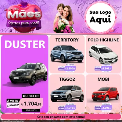 Modelo de Rede Social para Feed Facebook com o tema Dia das Mães Ofertas para Você! para Concessionaria de Carros