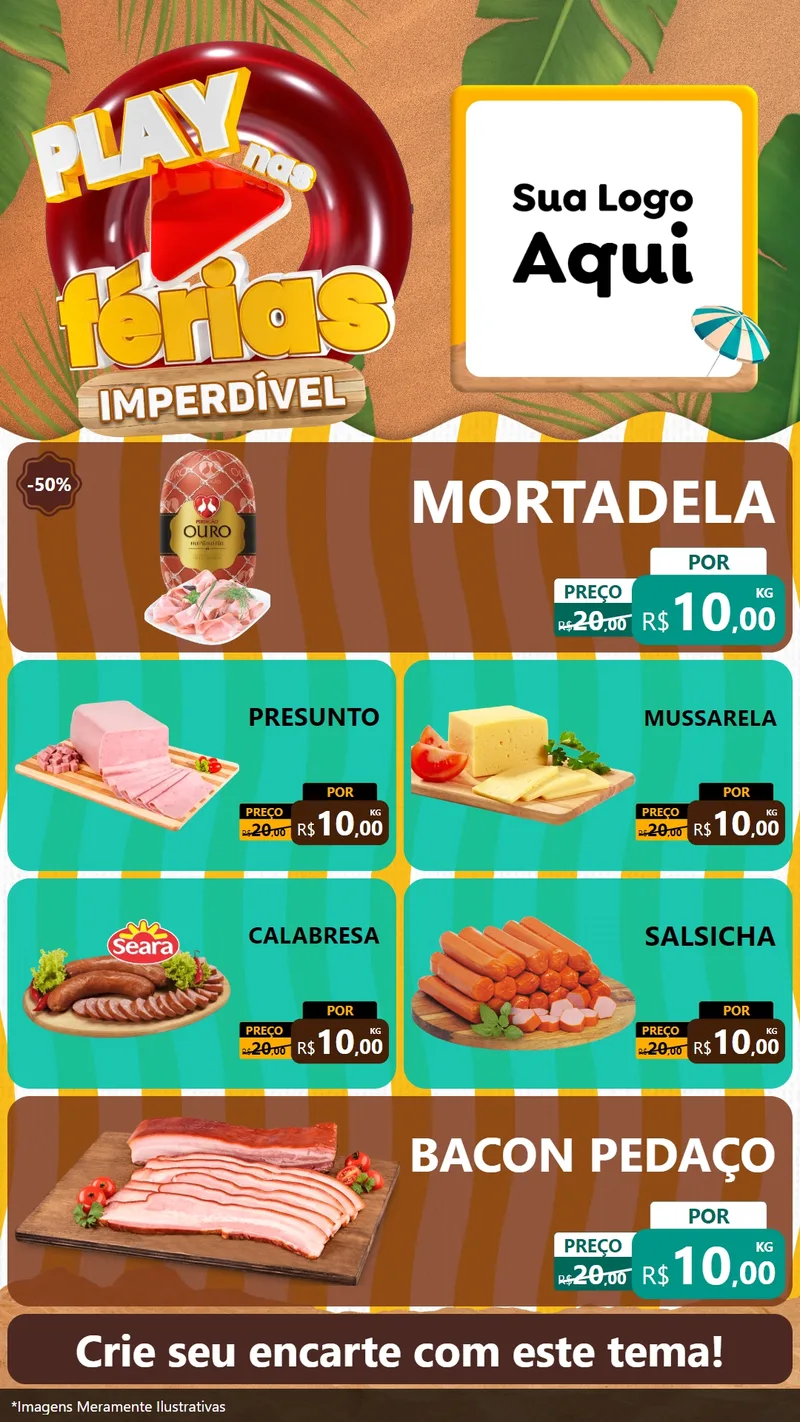 Modelo de TV para TV Vertical com o tema Play Nas Férias Imperdível para Frios e Laticínios