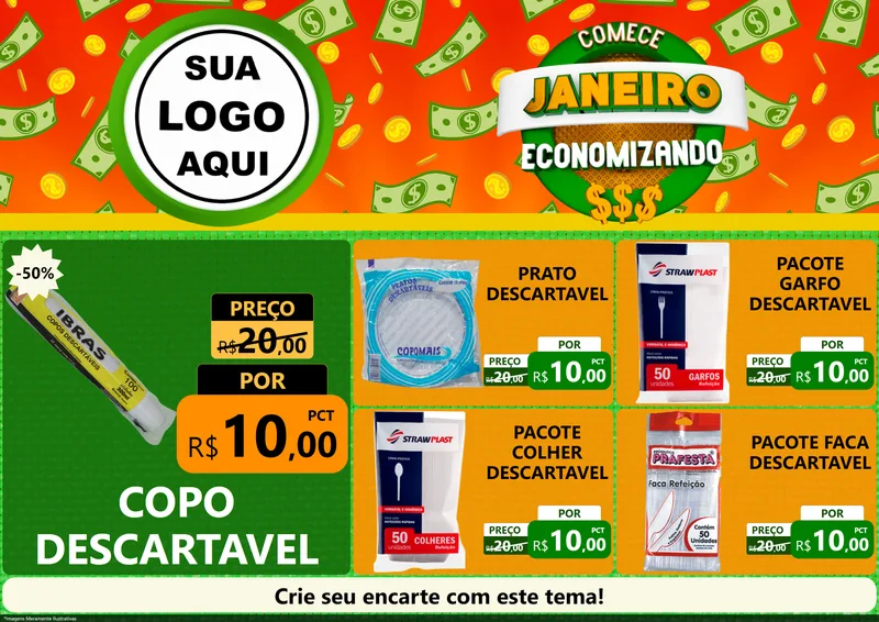 Modelo de Encarte para Encarte A4 Horizontal com o tema Comece Janeiro Economizando para Embalagens