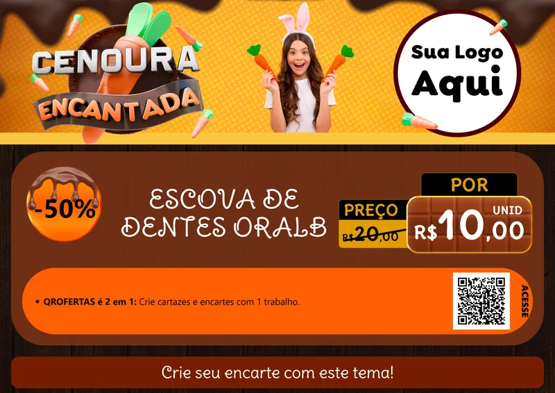 Modelo de Cartaz para Cartaz A4 Horizontal com o tema Cenoura Encantada - Páscoa para Higiene Pessoal