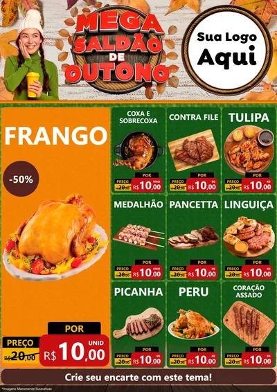 Modelo de Encarte para Encarte A4 Vertical com o tema Mega Saldão de Outono para Assados