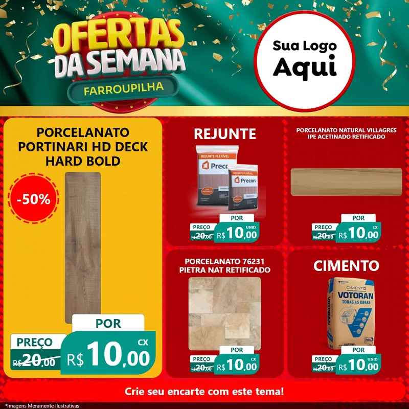 Modelo de Rede Social para Feed Facebook com o tema Ofertas da Semana Farroupilha para Pisos e revestimentos