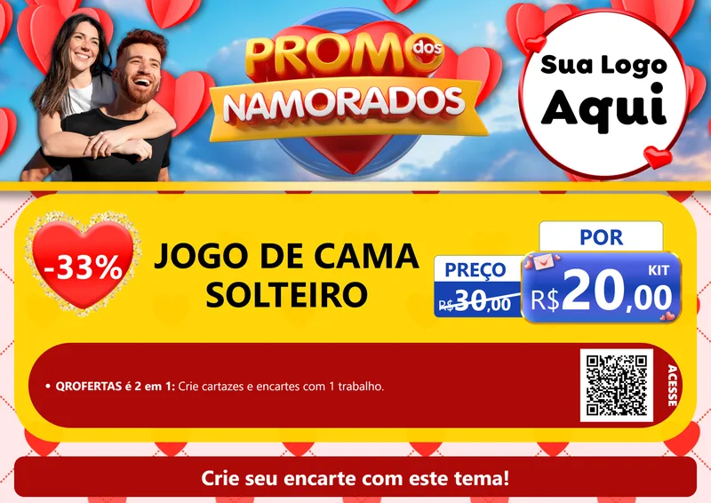 Modelo de Cartaz para Cartaz A4 Horizontal com o tema Promo dos Namorados para Cama, Mesa e Banho