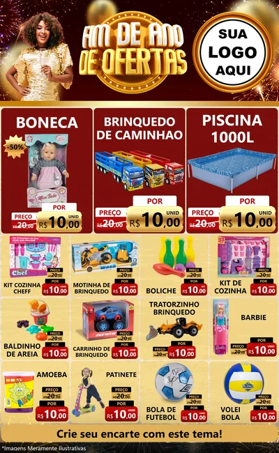 Modelo de Encarte para Encarte Grande com o tema Fim de Ano de Ofertas para Brinquedos