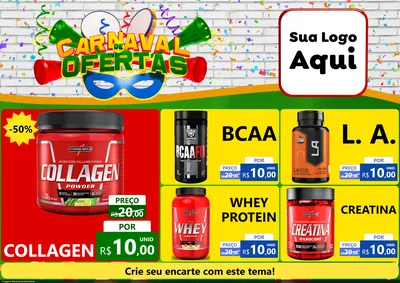 Modelo de Encarte para Encarte A4 Horizontal com o tema Carnaval de Ofertas para Suplementos alimentares