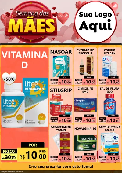 Modelo de Encarte para Encarte A4 Vertical com o tema Semana das Mães para Farmácia