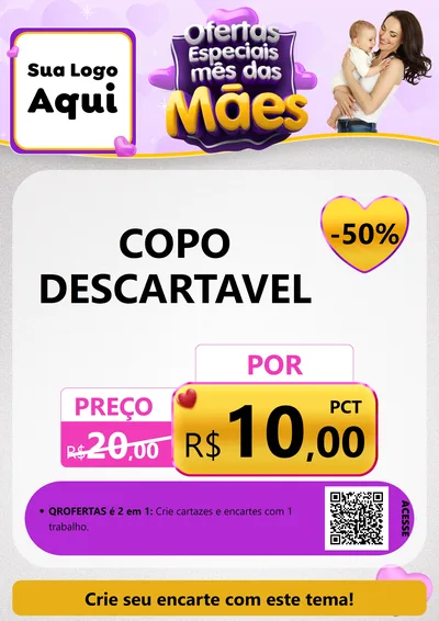 Modelo de Cartaz para Cartaz A4 Vertical com o tema Ofertas Especiais - Mês das Mães para Embalagens