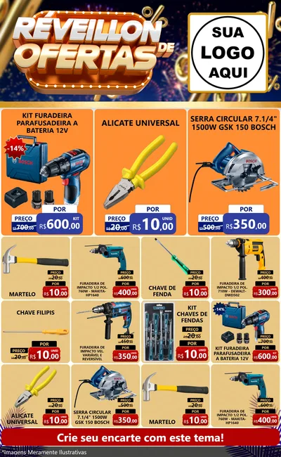 Modelo de Encarte para Encarte Grande com o tema Réveillon de Ofertas para Maquinas e Ferramentas