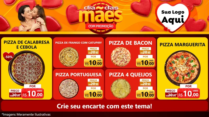 Modelo de TV para TV Horizontal com o tema Dia das Mães com Promoção para Pizzaria