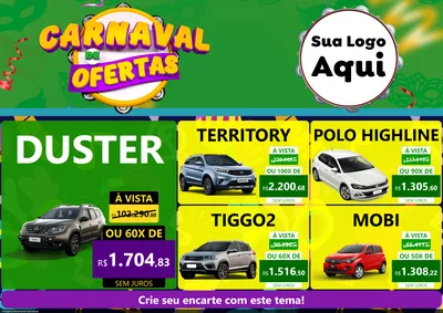 Modelo de Encarte para Encarte A4 Horizontal com o tema Carnaval de Ofertas para Concessionaria de Carros