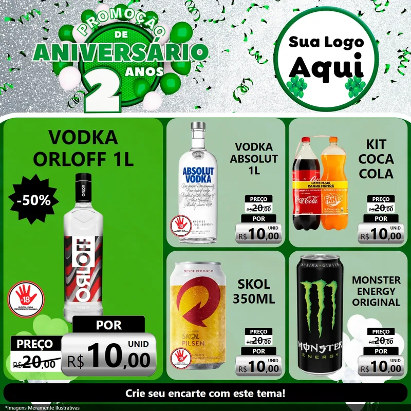 Modelo de Rede Social para Feed Facebook com o tema Promoção de Aniversário - 2 Anos para Distribuidora de bebidas