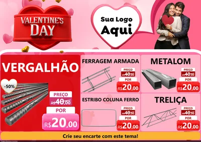Modelo de Encarte para Encarte A4 Horizontal com o tema Valentine's Day para Ferragens