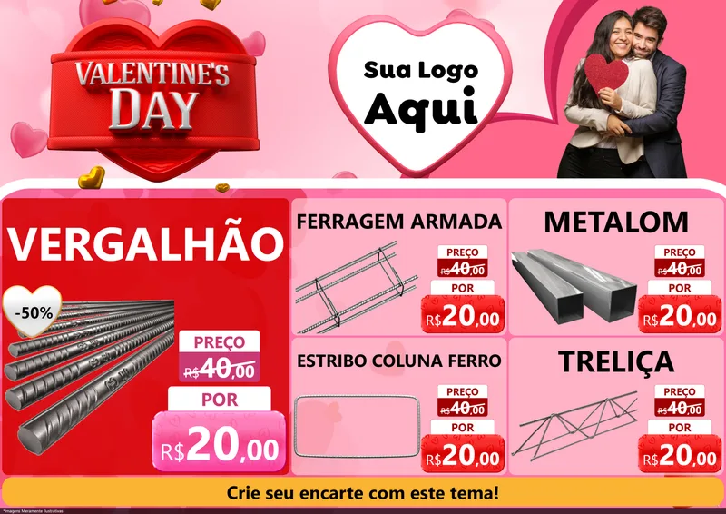 Modelo de Encarte para Encarte A4 Horizontal com o tema Valentine's Day para Ferragens
