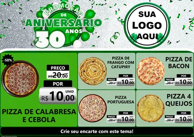 Modelo de Encarte para Encarte A4 Horizontal com o tema Promoção de Aniversário - 30 Anos para Pizzaria