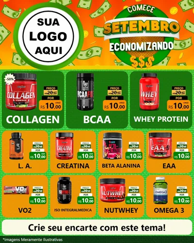 Modelo de Rede Social para Feed Instagram com o tema Comece Setembro Economizando para Suplementos alimentares
