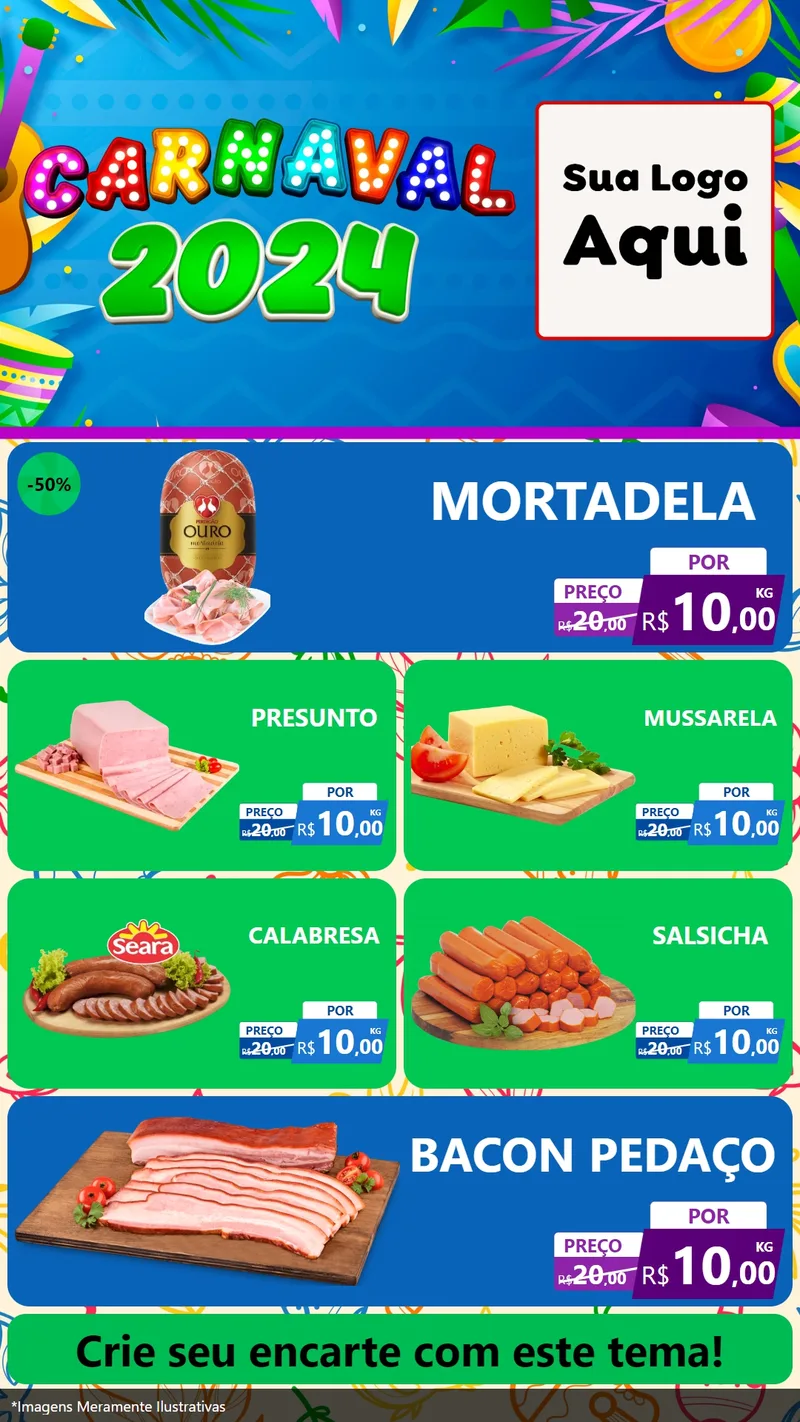 Modelo de TV para TV Vertical com o tema Carnaval 2027 para Frios e Laticínios