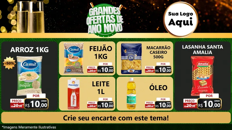 Modelo de TV para TV Horizontal com o tema Grandes Ofertas de Ano Novo para Supermercado
