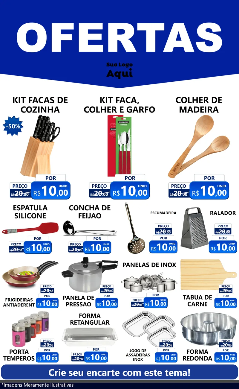 Modelo de Encarte para Encarte Grande com o tema Ofertas Azul Cartaz para Utilidades Domésticas