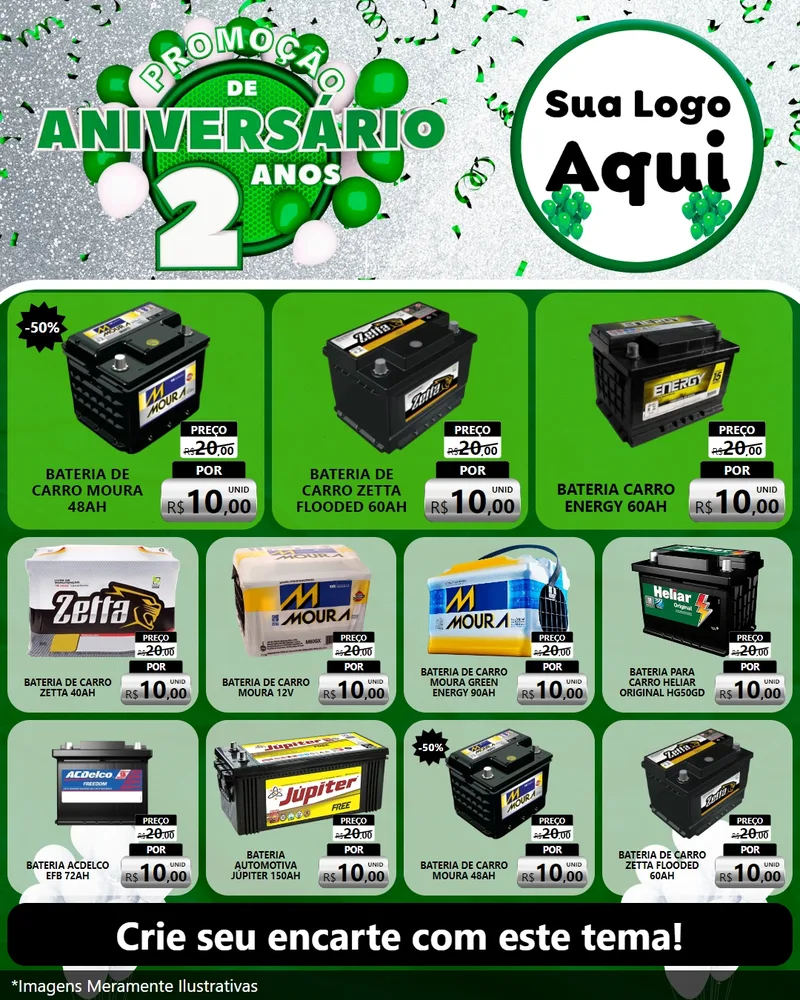 Modelo de Rede Social para Feed Instagram com o tema Promoção de Aniversário - 2 Anos para Baterias Elétricas