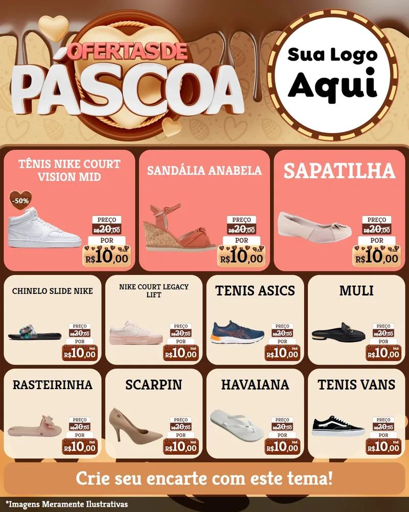 Modelo de Rede Social para Feed Instagram com o tema Ofertas de Páscoa para Calçados