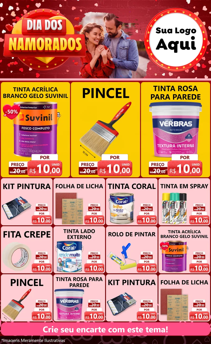 Modelo de Encarte para Encarte Grande com o tema Dia Dos Namorados para Tintas e Ferramentas