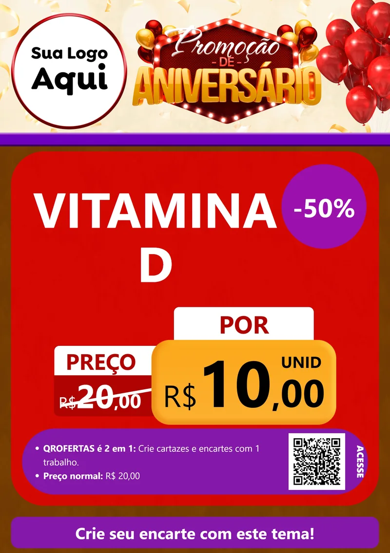 Modelo de Cartaz para Cartaz A4 Vertical com o tema Promoção de Aniversário para Farmácia