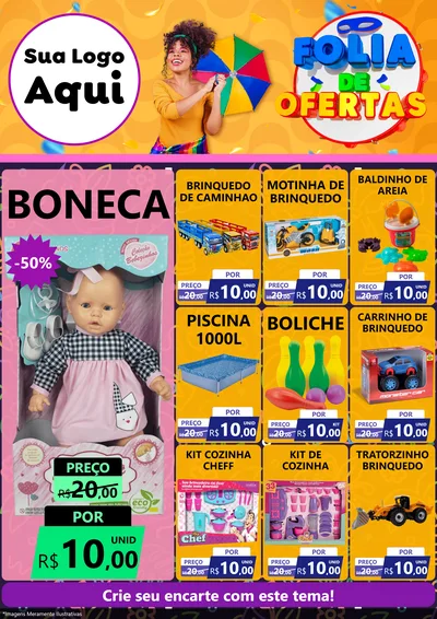Modelo de Encarte para Encarte A4 Vertical com o tema Folia de Ofertas para Brinquedos