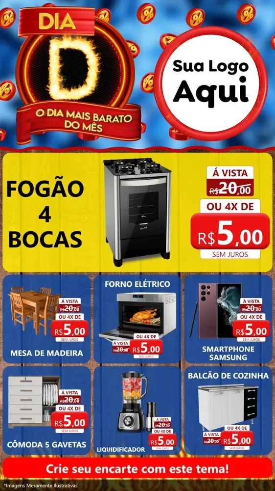 Modelo de Rede Social para Stories com o tema Dia D - O Dia Mais Barato Do Mês para Móveis e Eletro