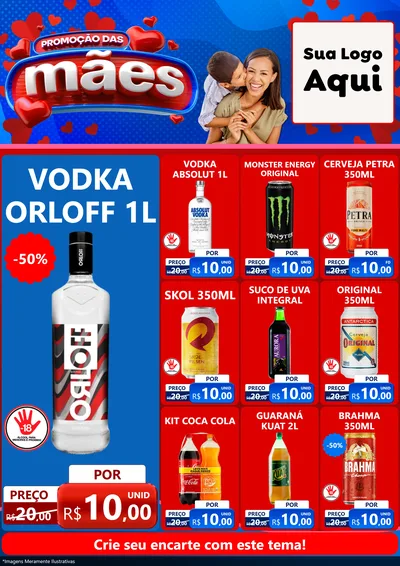 Modelo de Encarte para Encarte A4 Vertical com o tema Promoção das Mães para Distribuidora de bebidas