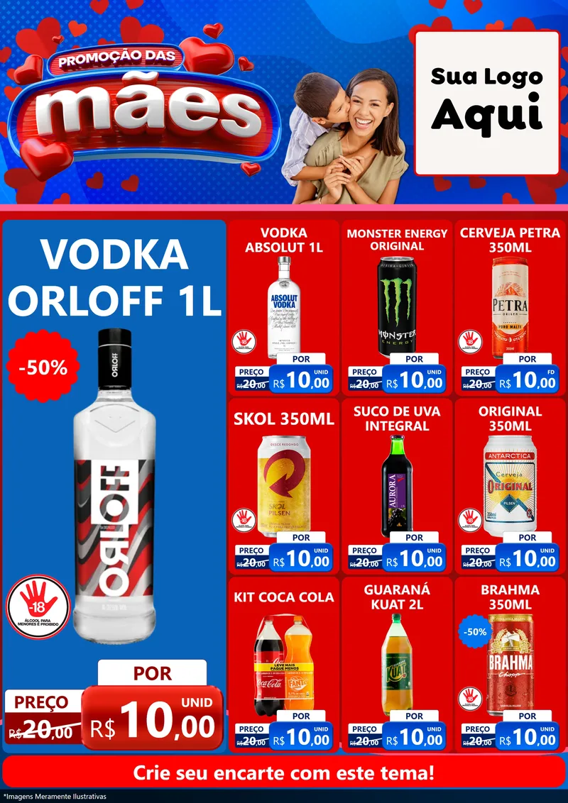 Modelo de Encarte para Encarte A4 Vertical com o tema Promoção das Mães para Distribuidora de bebidas