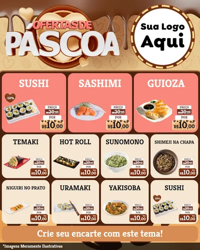 Modelo de Rede Social para Feed Instagram com o tema Ofertas de Páscoa para Comida japonesa