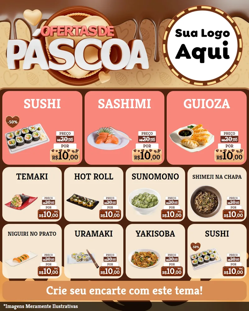 Modelo de Rede Social para Feed Instagram com o tema Ofertas de Páscoa para Comida japonesa