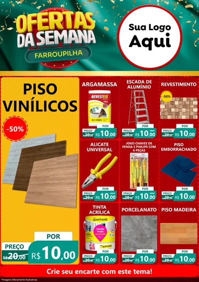 Modelo de Encarte para Encarte A4 Vertical com o tema Ofertas da Semana Farroupilha para Material para Construção