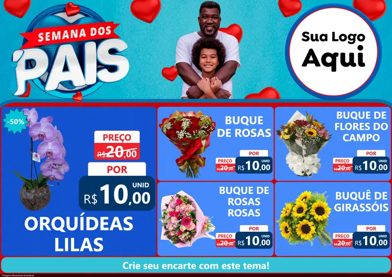 Modelo de Encarte para Encarte A4 Horizontal com o tema Semana Dos Pais para Floricultura e jardim