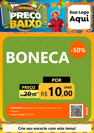 Modelo de Cartaz para Cartaz A4 Vertical com o tema Arraiá de Preço Baixo - Junina para Brinquedos