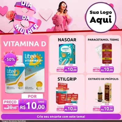 Modelo de Rede Social para Feed Facebook com o tema Dia da Mulher para Farmácia