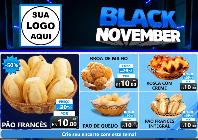 Modelo de Encarte para Encarte A4 Horizontal com o tema Black November para Padaria