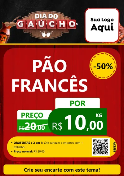 Modelo de Cartaz para Cartaz A4 Vertical com o tema Dia do Gaúcho para Padaria