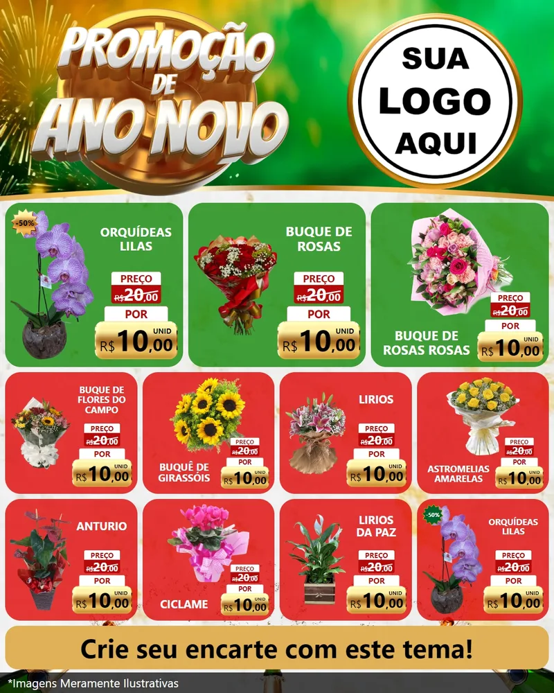 Modelo de Rede Social para Feed Instagram com o tema Promoção de Ano Novo para Floricultura e jardim