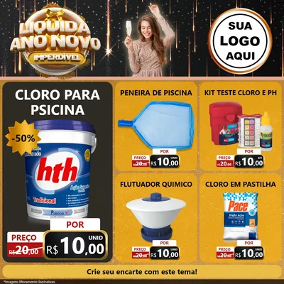 Modelo de Rede Social para Feed Facebook com o tema Liquida Ano Novo Imperdível para Produtos para Piscina
