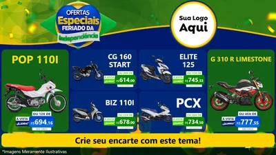 Modelo de TV para TV Horizontal com o tema Ofertas Especiais Feriado da Independência para Concessionaria de Motos